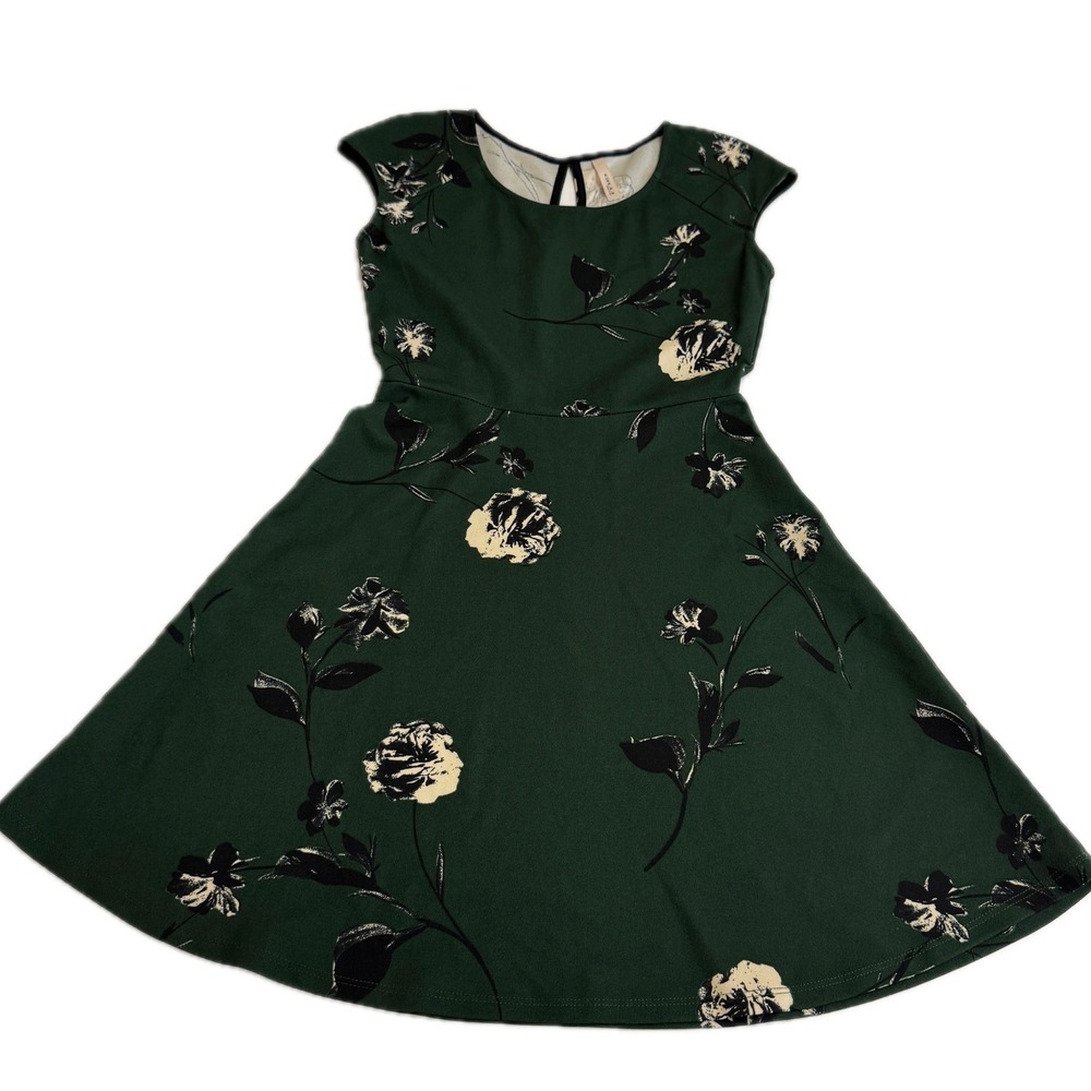 Gilli  Dress Womens Small Green Floral Skater‎ Fit Flare Sleeveless D12778B-2